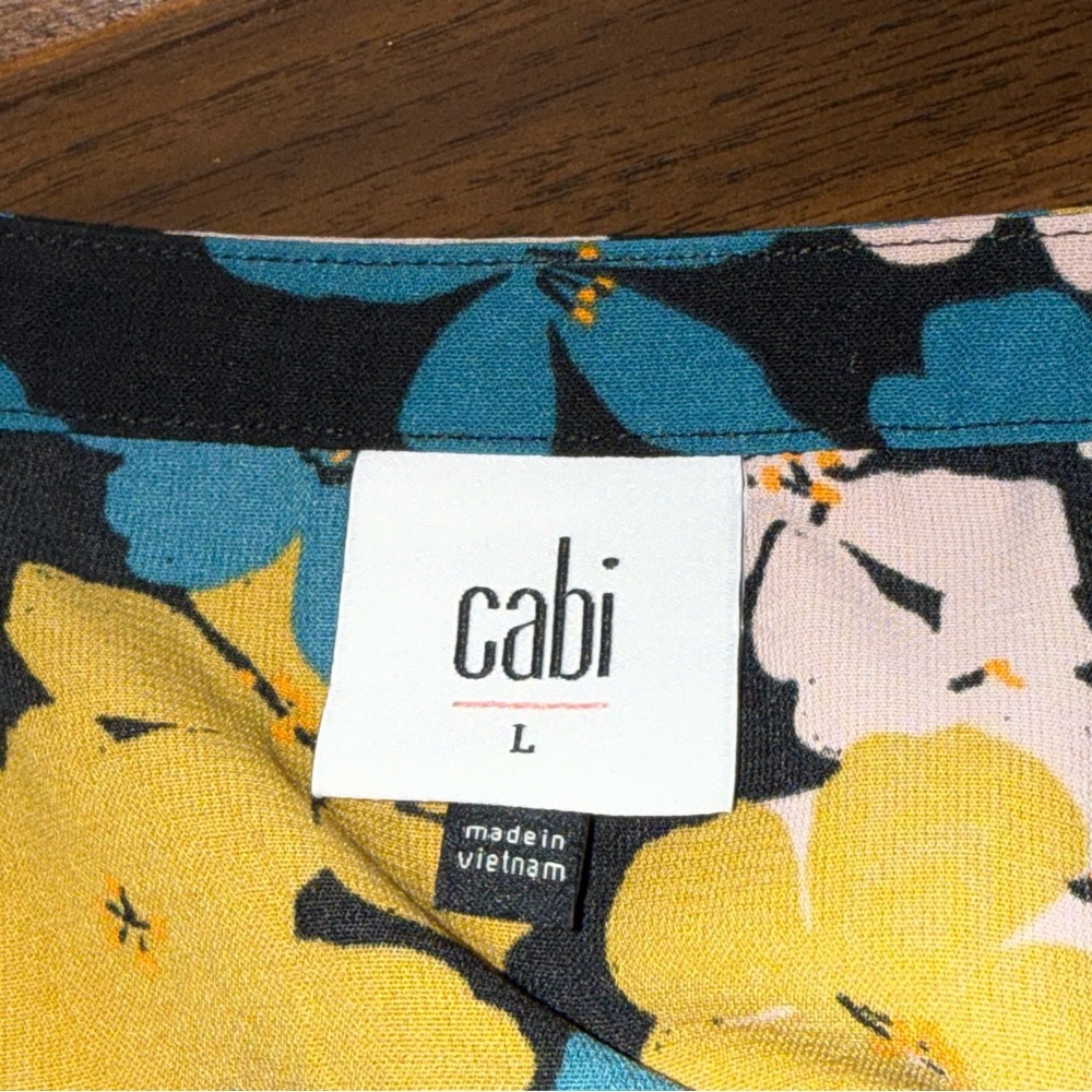 CAbi Floral Button Front Tunic Blouse Teal Yellow Pink Long Sleeve L - Picture 5 of 8